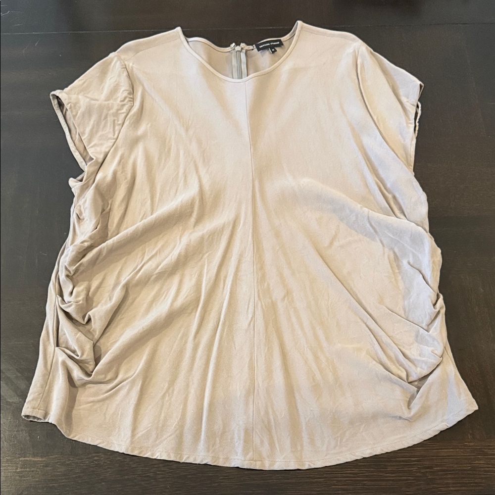 Universal Standard Short Sleeve Ruched Side Blouse in Light Taupe